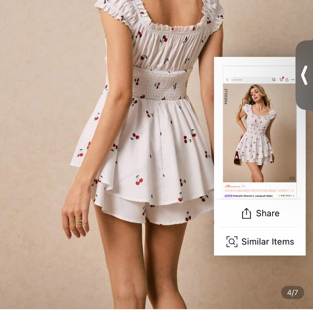 NWT SHEIN Poeselle White Cherry Print Tiered Romper Size Small - Picture 2 of 13